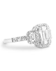 Emerald Shaped Baguette Ring with Diamond Halo - Rings