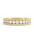 18K Yellow Gold Three Row Diamond Ring - Rings