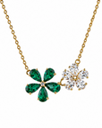Emerald and Diamond Double Flower Necklace 18k