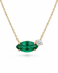 Marquise Emerald and Diamond Offset Necklace