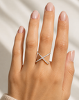 White Gold Diamond X Ring