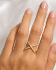 Yellow Gold Diamond X Ring