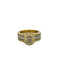 Cushion Halo Yellow Diamond Triple Band Two-toned Ring