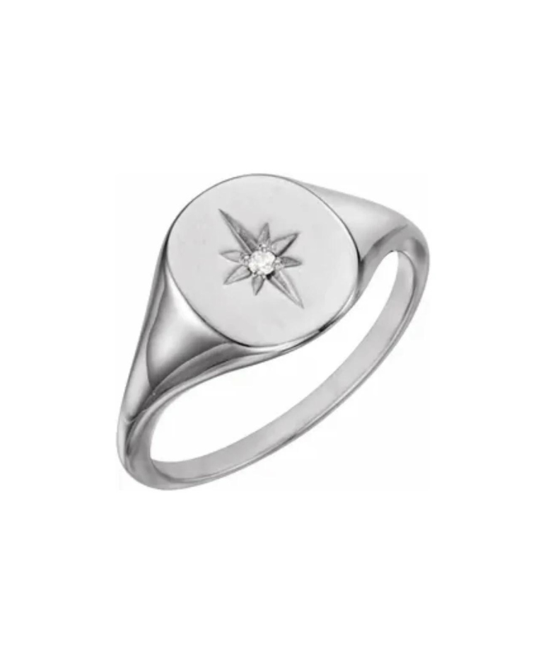 diamond star signet ring white gold