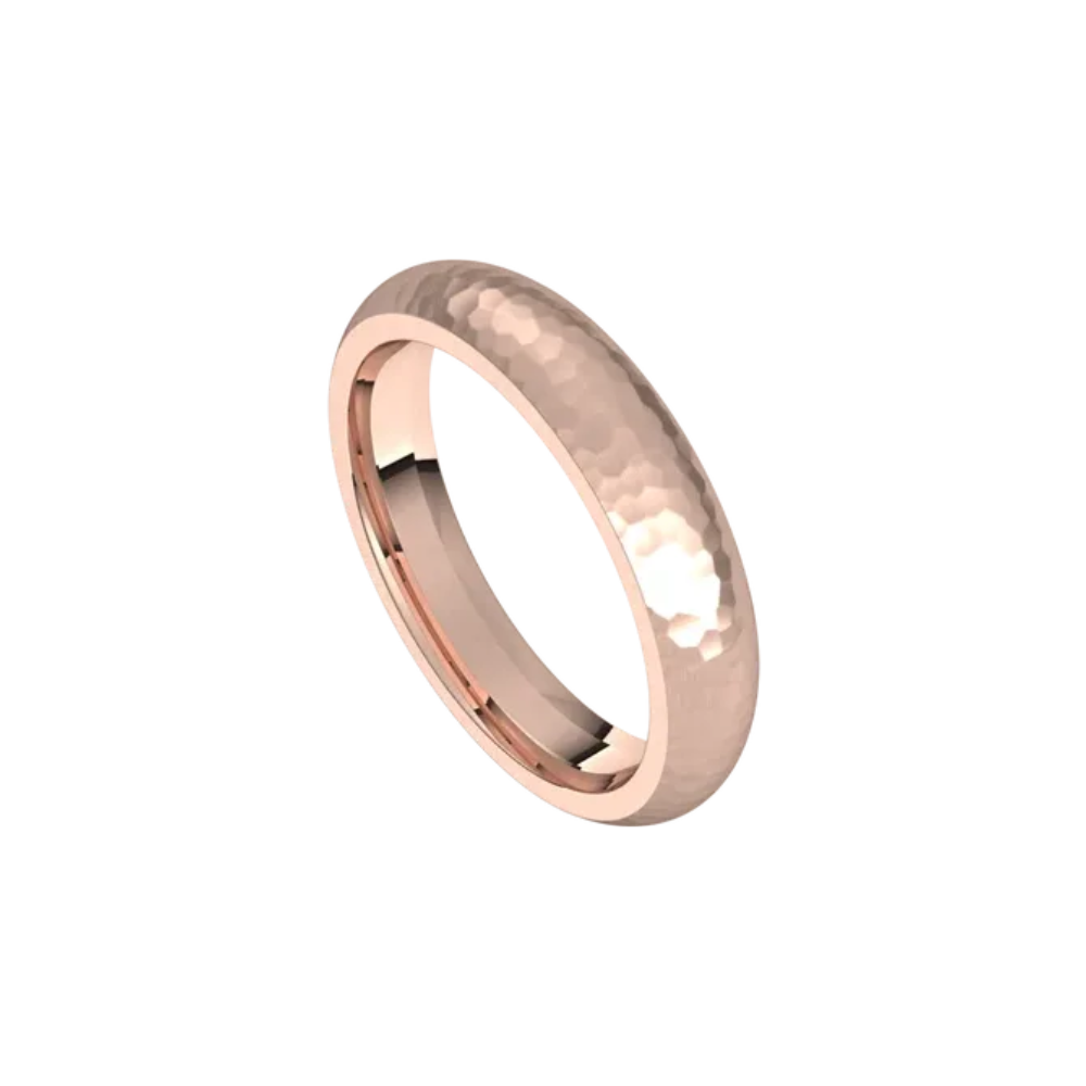 mens comfort fit half round ring satin hammer finish 4mm rose gold