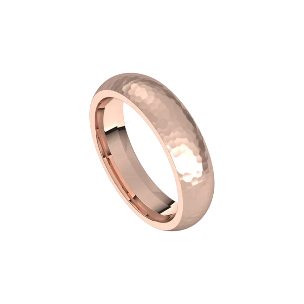 mens comfort fit half round ring satin hammer finish 5mm rose gold