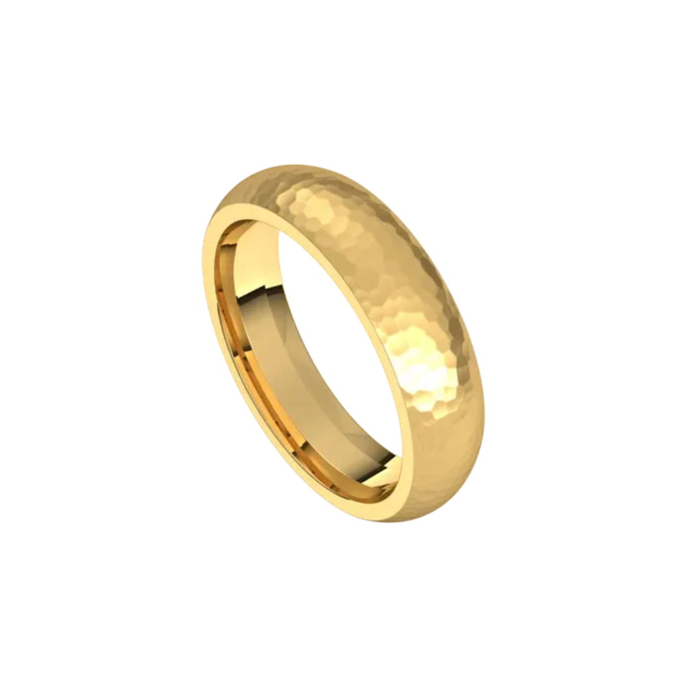 mens comfort fit half round ring satin hammer finish 5mm yellow gold