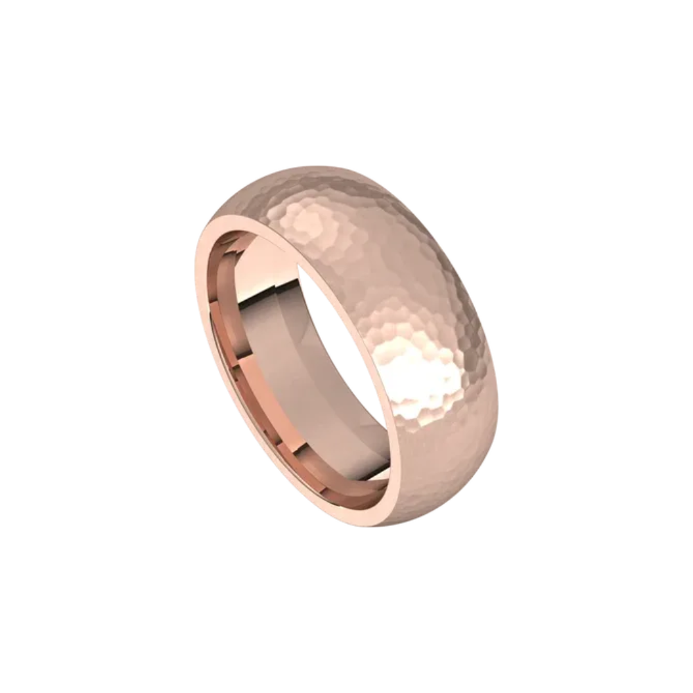 mens comfort fit half round ring satin hammer finish 7mm rose gold