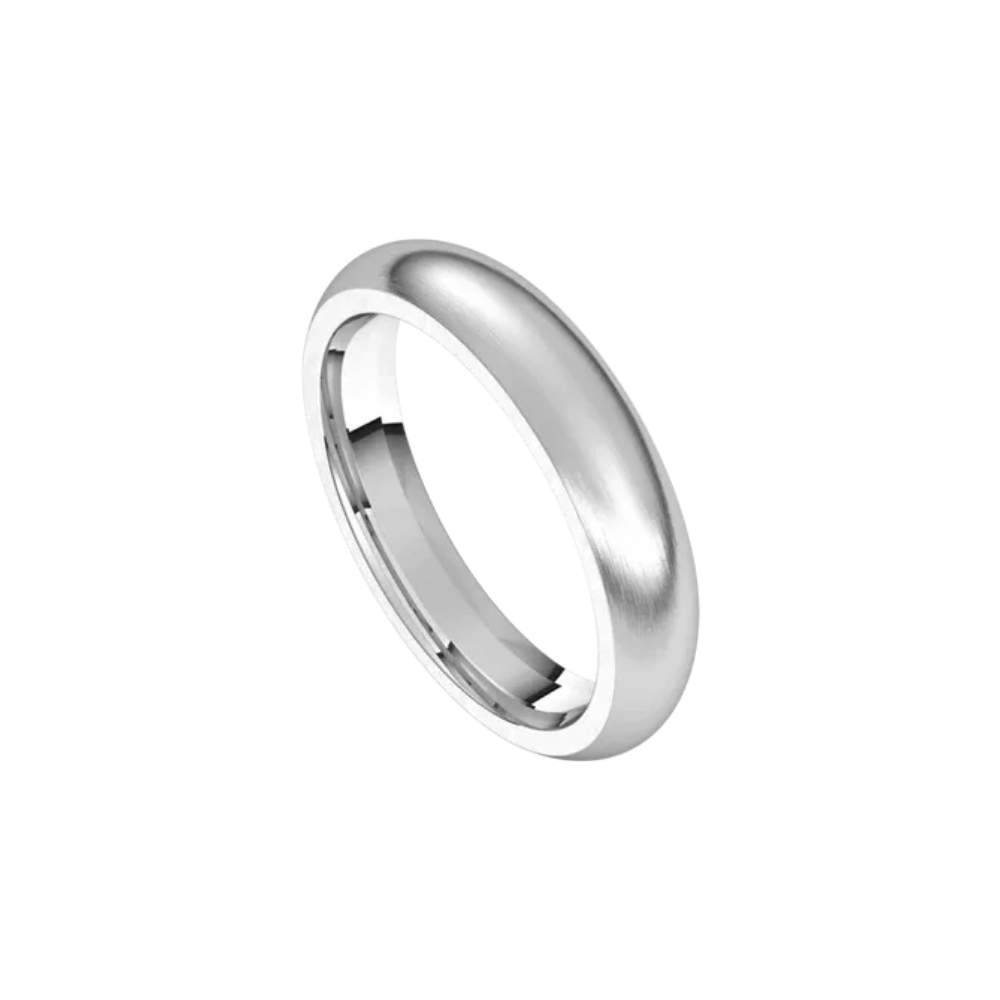 matte half round comfort fit ring 4mm white gold, platinum, or silver color