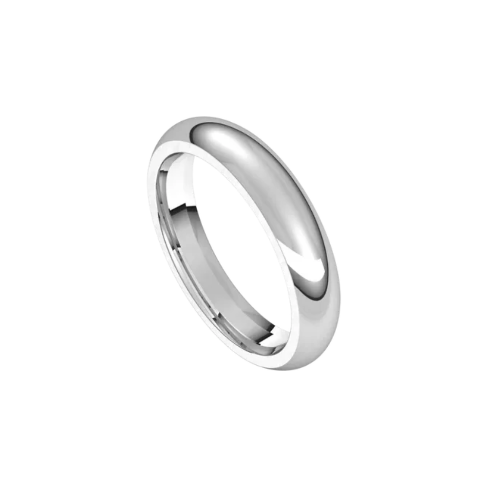 mens polished half round ring 4mm white gold, silver, and platinum color