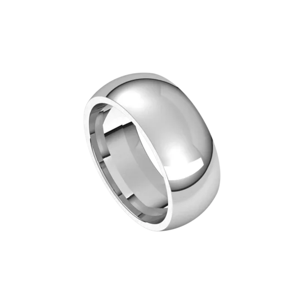 mens polished half round ring 8mm white gold, silver, platinum color