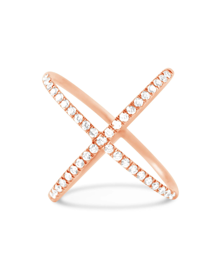 rose gold diamond x shape ring