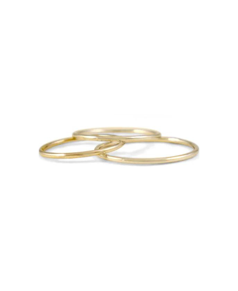 thin rings set of 3 yellow gold stacked