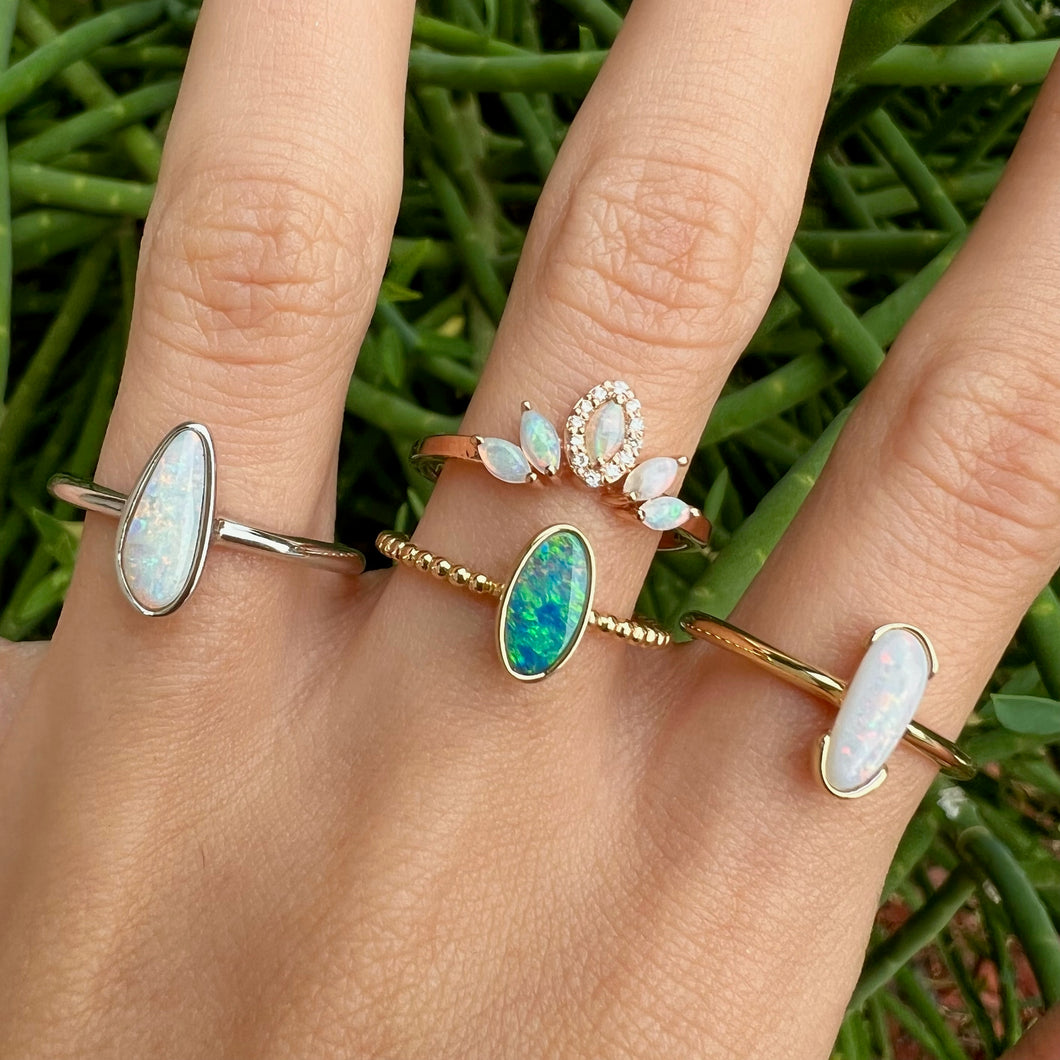 Shimmering Elegance: Australian Opal And Diamond Womens Ring